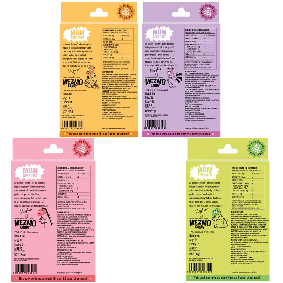 Mezmo Very Funky Pack of 4 Combo 144gms 48 jellies (Pack of 4)