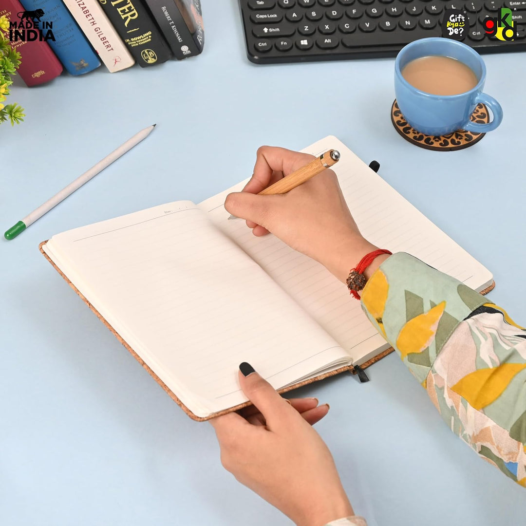 Gift Kya De Eco-Friendly Cork Diary with Pen Holder | 190 Pages | Motivational Quote & Personalized Name Option