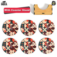Gift Kya De Coaster Set of 6 Modern Art Design | Wooden Coasters to Serve Tea Cups, Coffee Mugs and Glasses