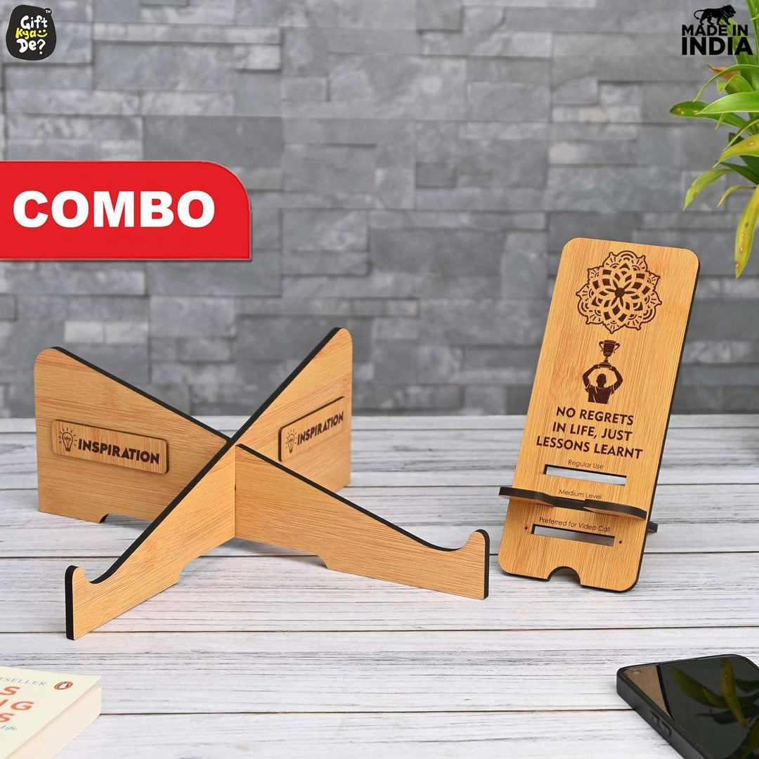 Gift Kya De Cross Laptop Stand For Desk With Mobile Stand | Portable Easy to Carry | Compatible with All (2 pc Combo Pack) (eco Friendly)