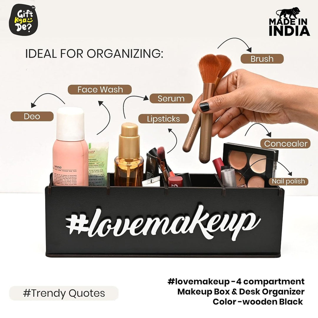 Gift Kya De Makeup Box Organizer For Girls | 4 Compartment Makeup Storage Box | Unique Gifts For Girls | Cosmetic Organizer