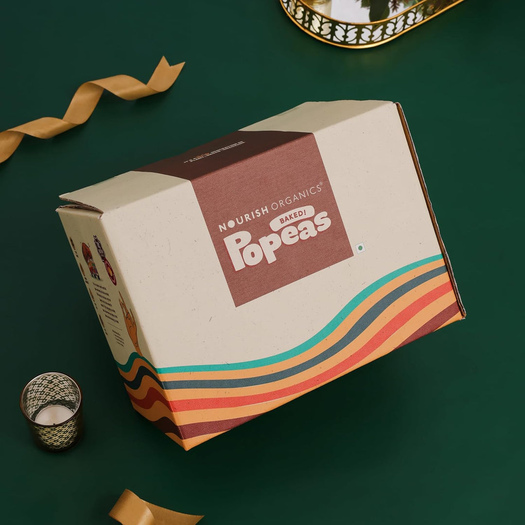 Nourish Organics Popeas Diwali Snack Hamper | 8 Packs of 12g Protein each, Gluten-Free Snack Gift Pack| 4 Flavors: Spicy Mint, Tangy Taco, NYC Pizza, Vegan Parmesan | Perfect for Diwali Celebrations Xox | Diwali Gifts for Family & Kids