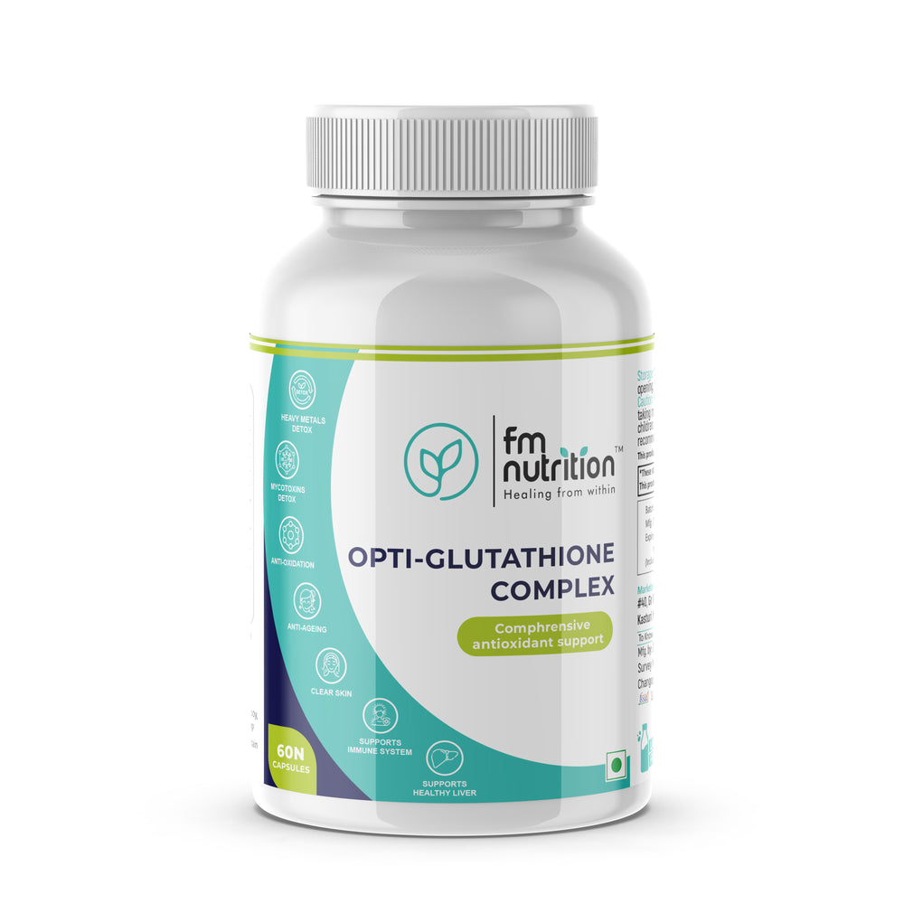 FM Nutrition Opti-Glutathione Complex I All-in-One Antioxidant Formula I Reduced Glutathione 100mg I NAC, Milk thistle, Trimethylglycine & Acetyl L-carnitine I Supports Mitochondrial Health I 60 Veg