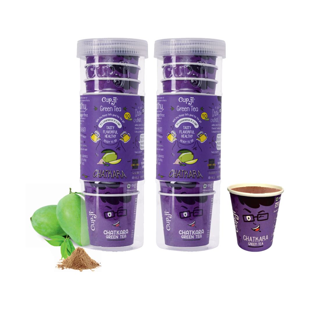 Cup-Ji Ready to Sip Chatkara Green Tea | Improves Digestion | Guilt-free | Non Bitter & Whole Leaf Green Tea | No Calorie | 10 Cups with 210 ml Cup Size