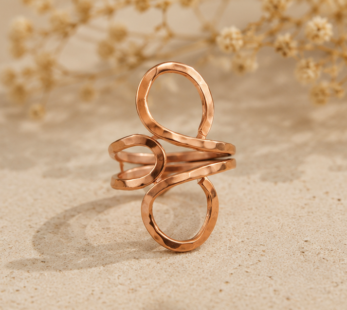 Bamboology Trends Handmade Adjustable Pure Copper Abstract Loop Ring for Women | Artisan Wellness Jewellery