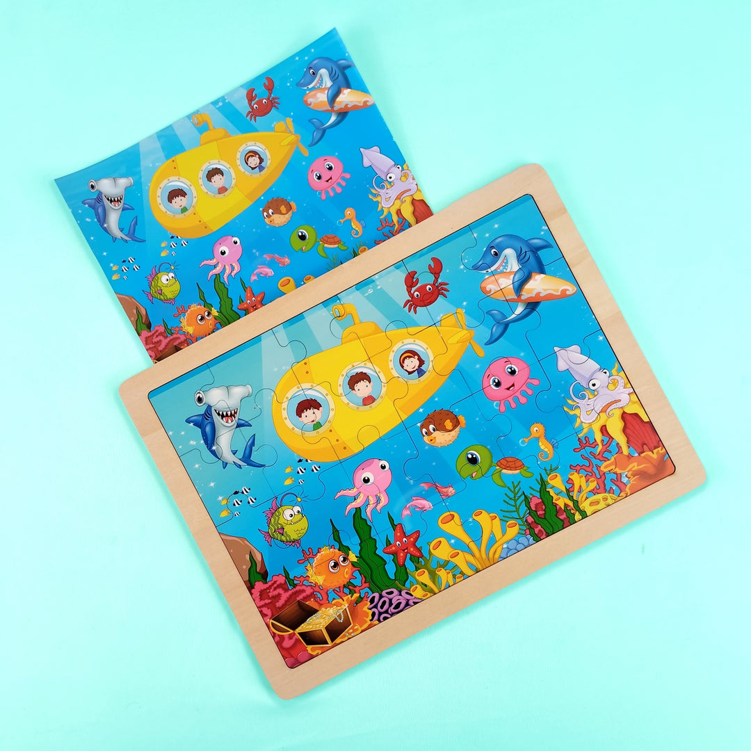 Wudly Toys Wooden Jigsaw Puzzle | Dinosaur, Ocean & Construction Themes