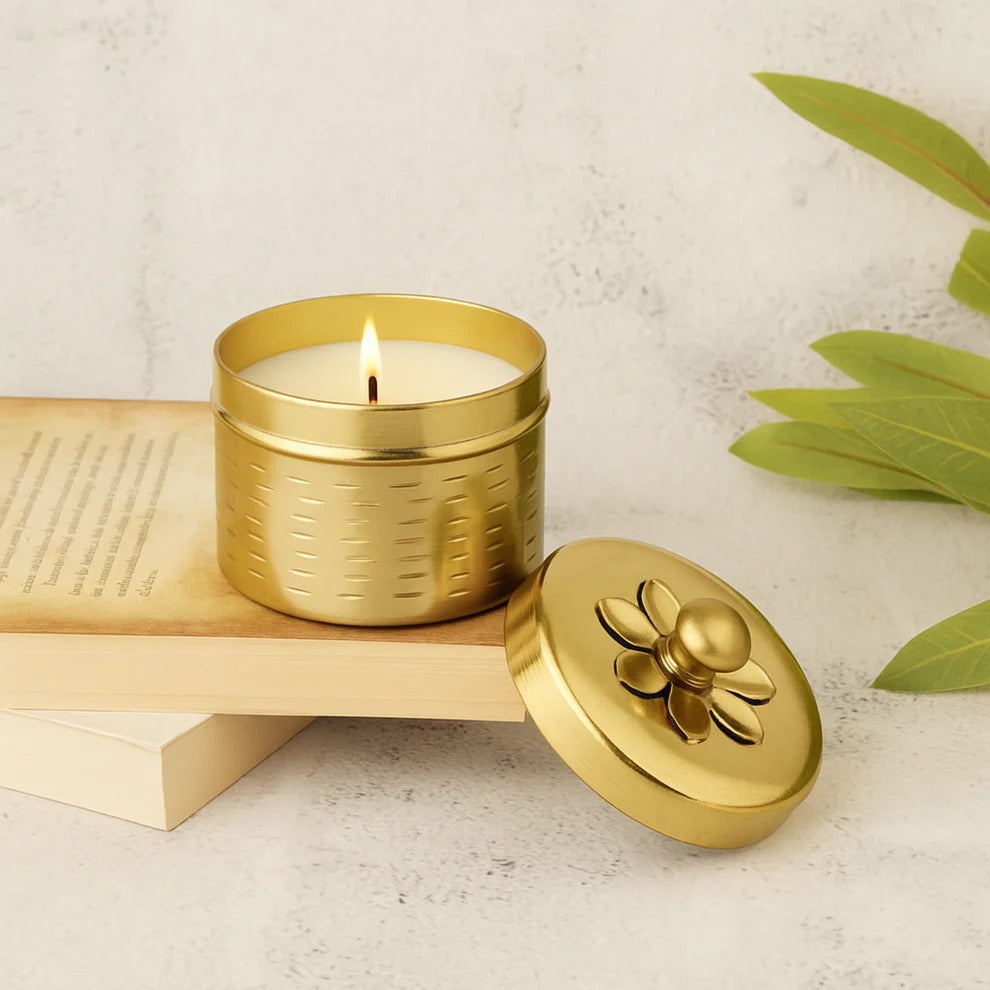 Diwali Luxury Gifting – Auric Flame Golden Metal Candle – The Bamboo Bae