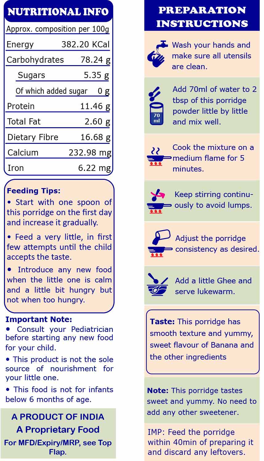 TummyFriendly Foods Organic Sprouted Porridge Mix | Ragi, Oats, Red Lentils, Banana | No Additives