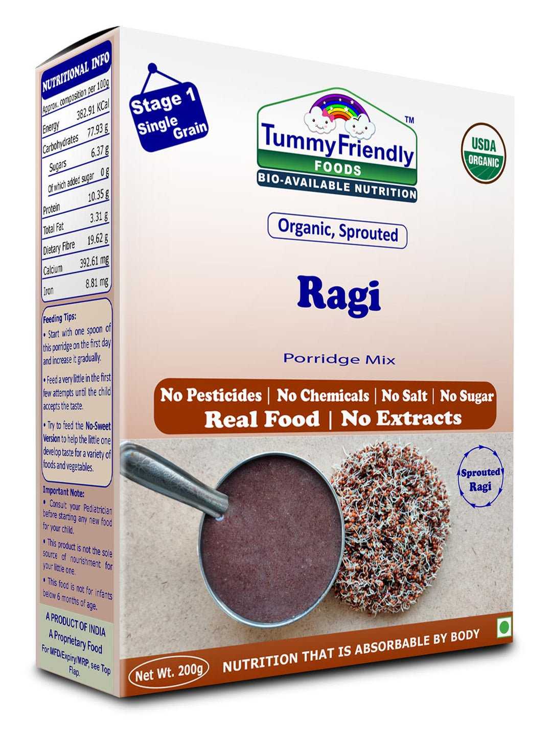 TummyFriendly Foods Organic Sprouted Ragi Porridge Mix | No Chemicals | 6 months and up