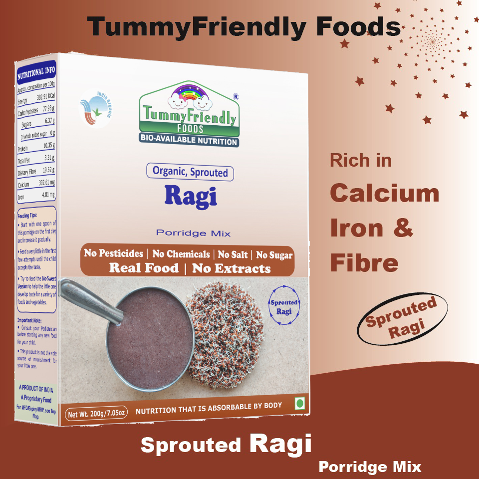 TummyFriendly Foods Organic Sprouted Porridge Mixes Combo | Ragi, Brown Rice, Oats | No Additives | 200g each (Pack of 3)