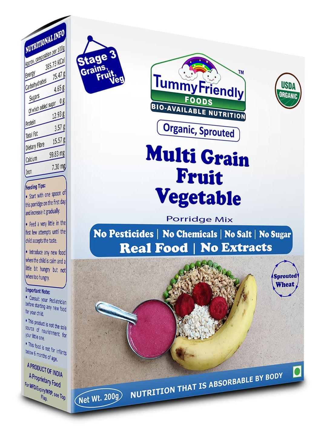 TummyFriendly Foods Organic Sprouted Porridge Mix | Multigrain, Fruits, Vegetables | No Additives