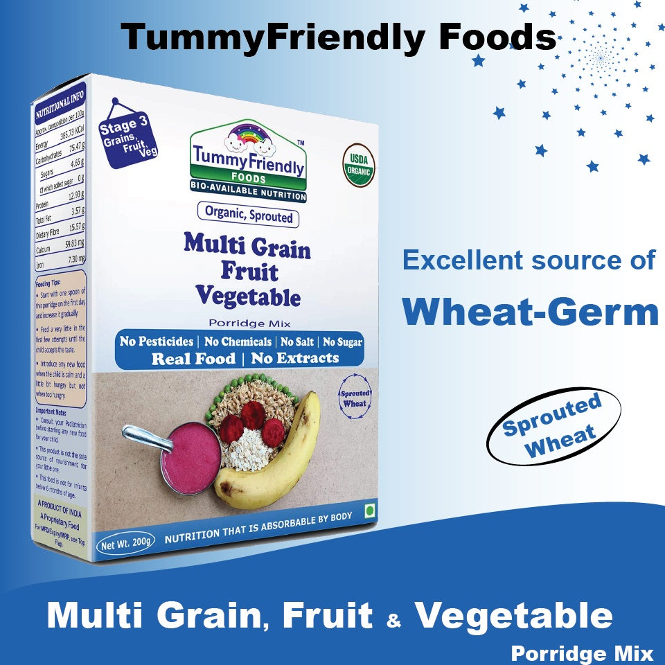 TummyFriendly Foods Organic Sprouted Porridge Mix | Multigrain, Fruits, Vegetables | No Additives | 200g