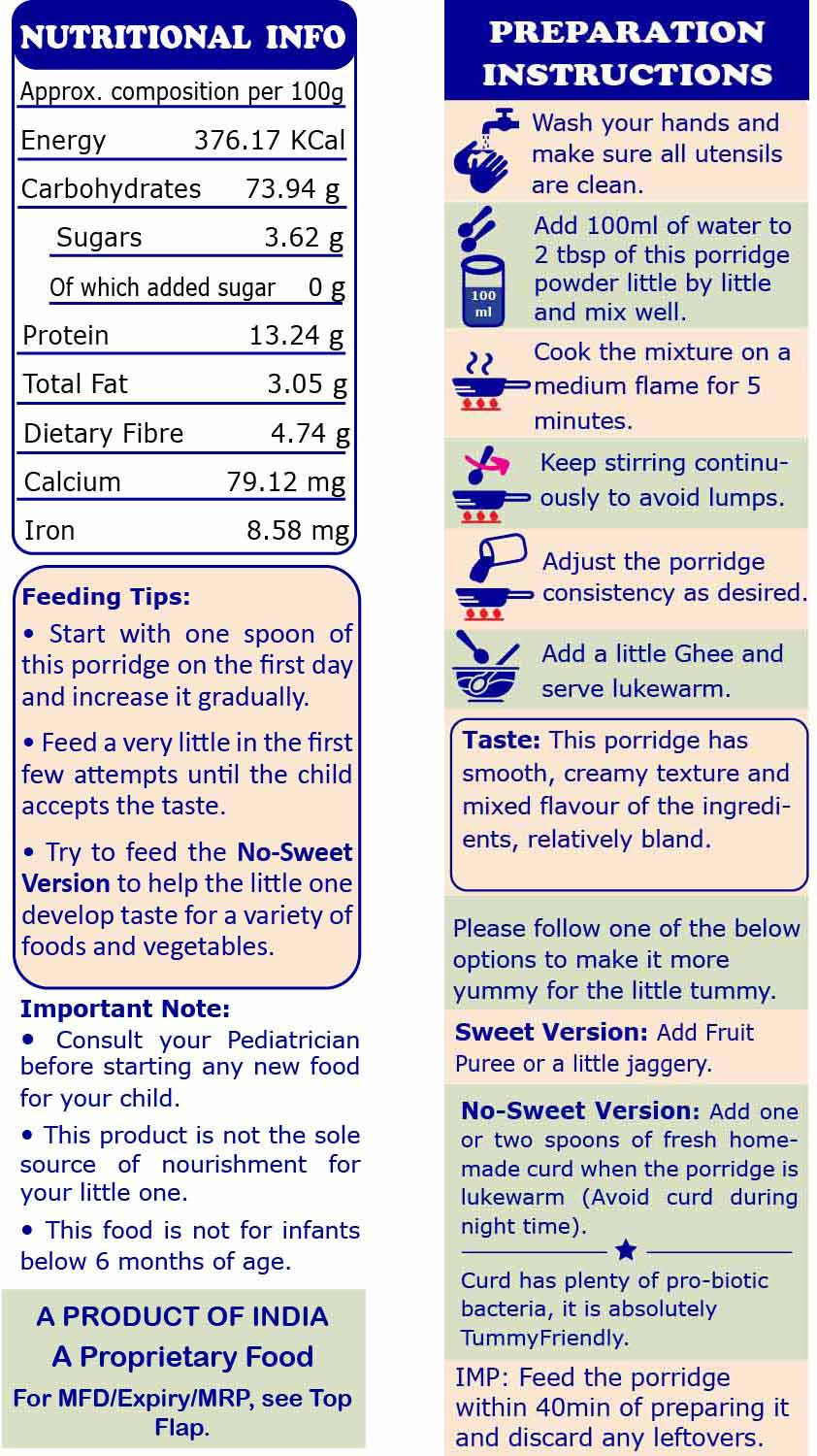 TummyFriendly Foods Organic Sprouted Porridge Mix | Brown Rice, Red Lentil, Spinach, Green Peas | No Additives | 200g