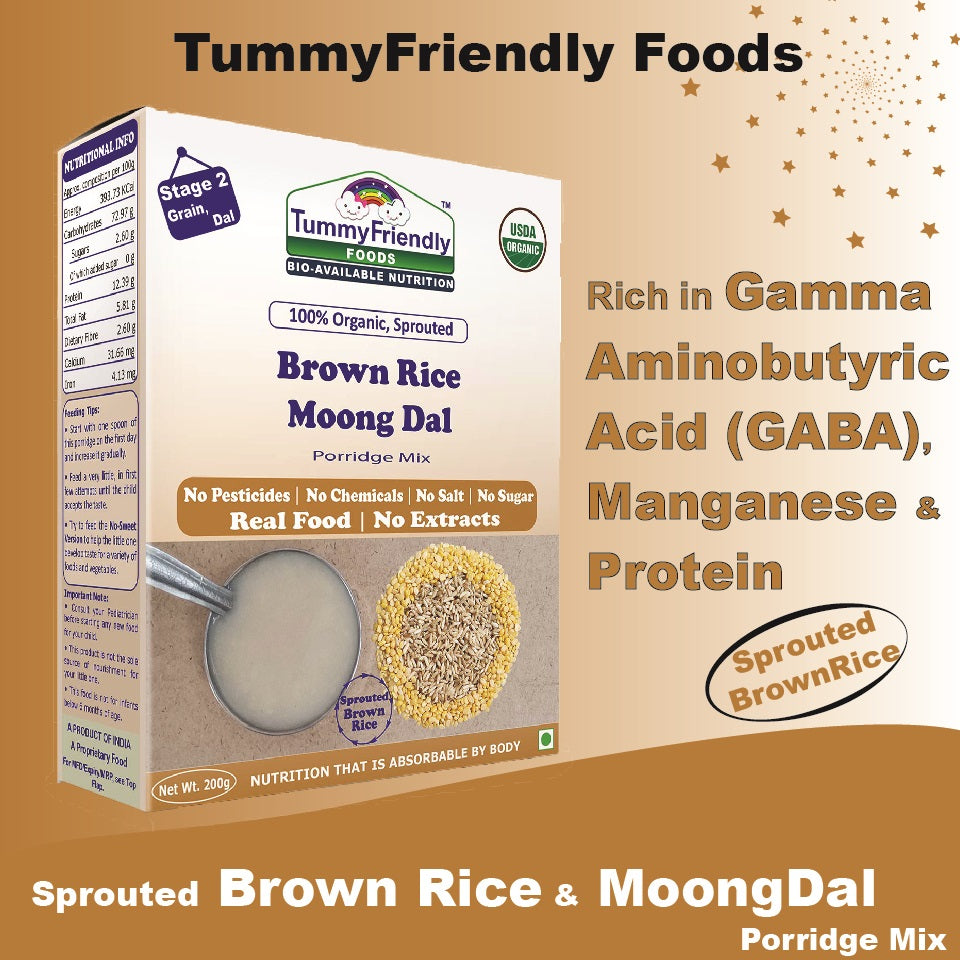 TummyFriendly Foods Organic Sprouted Porridge Mix | Brown Rice, Moong Dal | No Additives | 200g