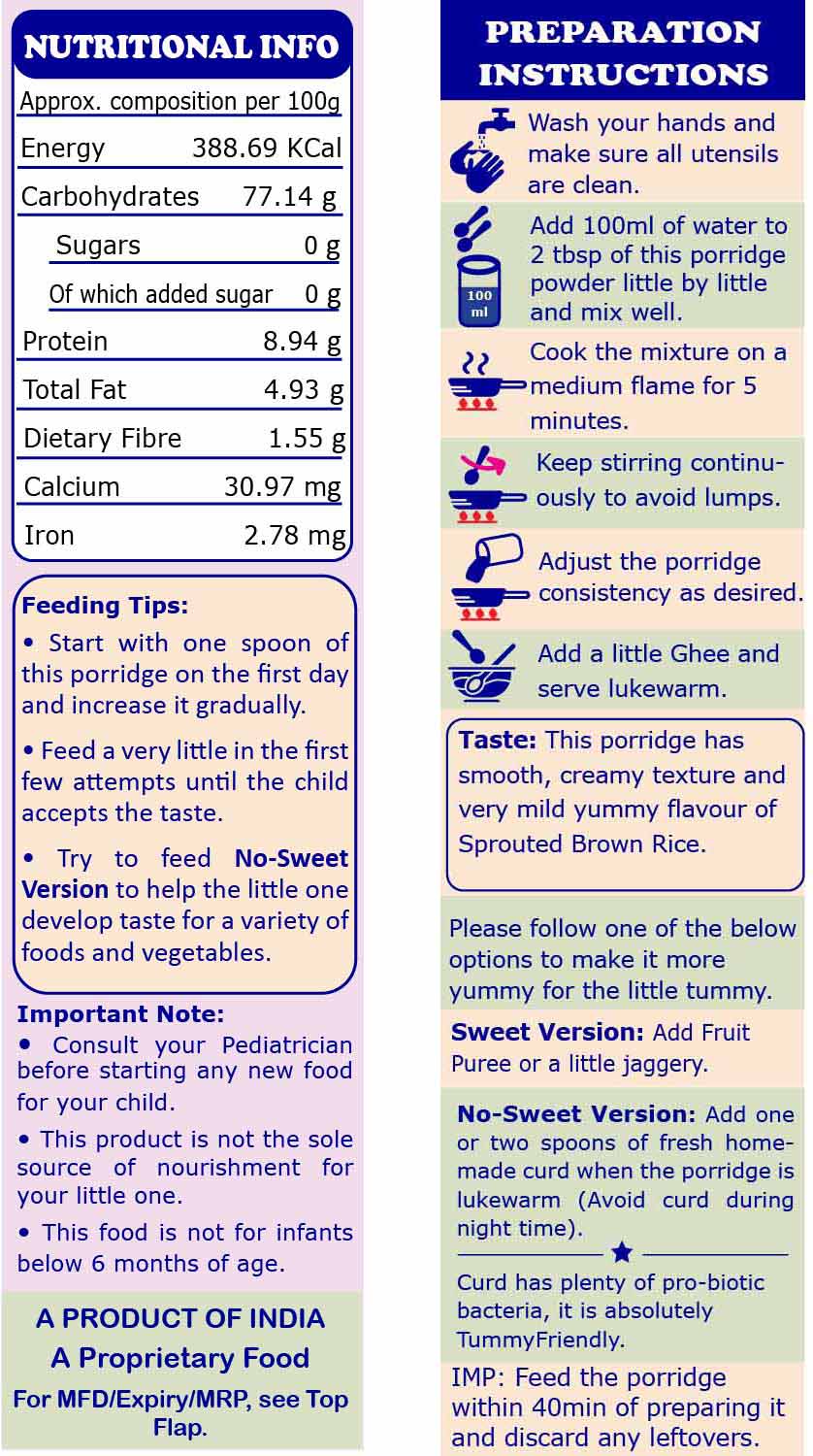 TummyFriendly Foods Organic Sprouted Brown Rice Porridge Mix | No Chemicals | 200g