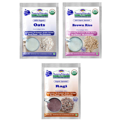 Organic Sprouted Porridge Mixes | Ragi, Oats, Brown Rice | 50g each (Trial Pack of 3)