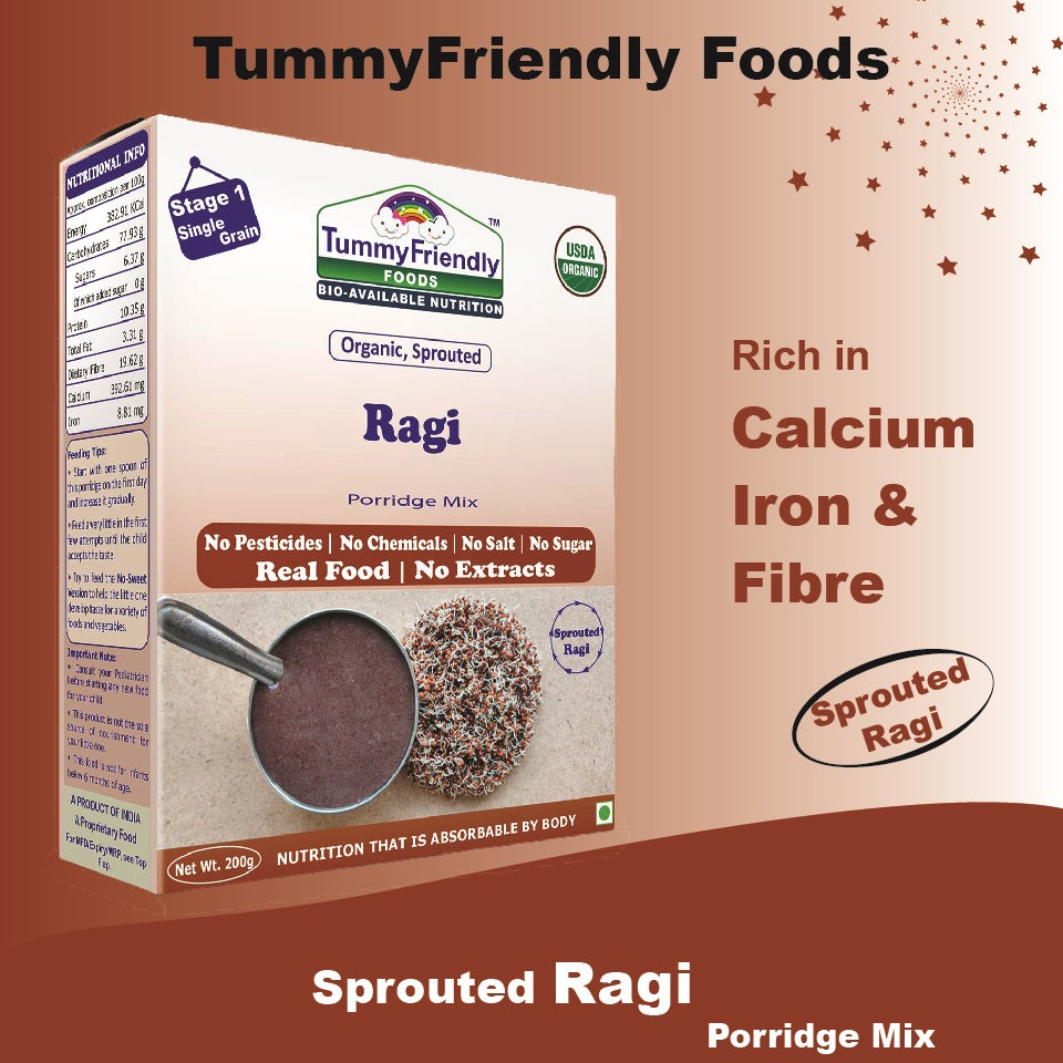 TummyFriendly Foods Organic Sprouted Porridge Mixes Combo | Ragi, Brown Rice, Oats | No Additives | 200g each (Pack of 3)