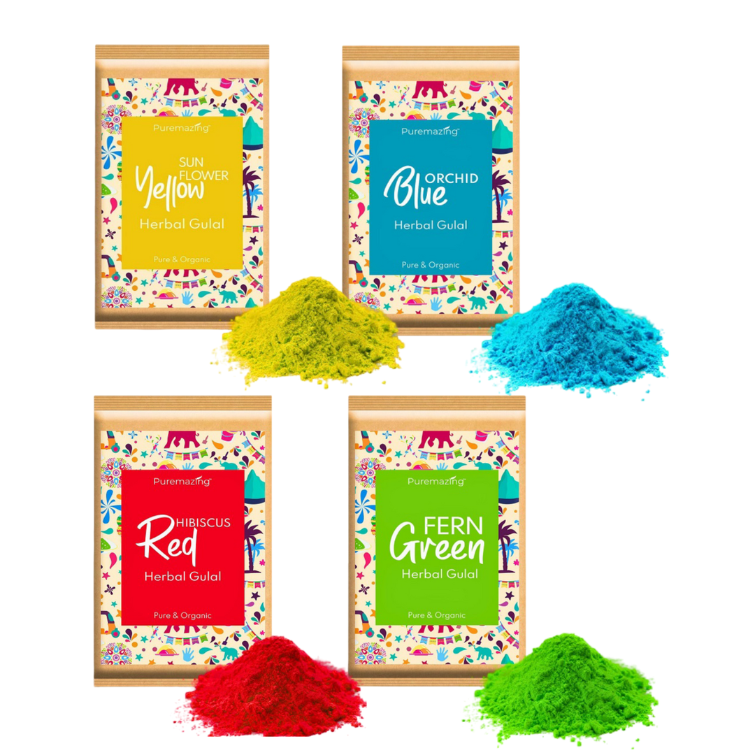 Puremazing by Imvelo Organic Holi Colour - Scented Herbal Gulal Colour with Flower Petals, Washable & Skin Safe Holi Colors Powder, Holi ke Rang - Natural Holi Gulal Pack of 4 (80gm Each, Multi)