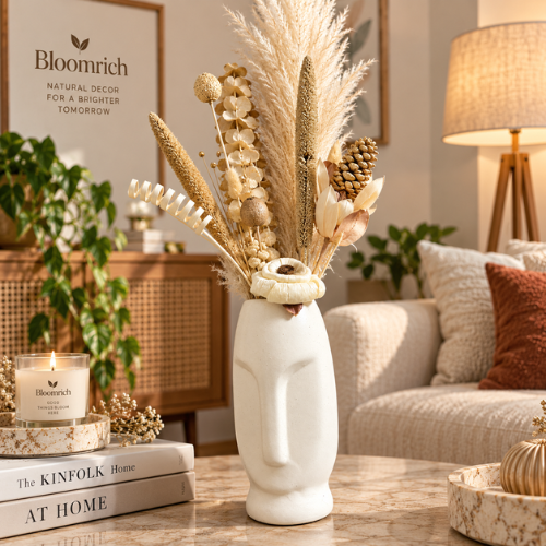 Visage Ivoire – White Face Vase with Natural Dried Fillers