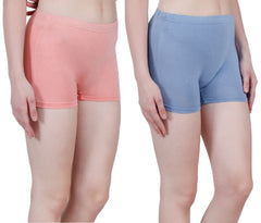 Bamboo Fabric boyshorts panties for women | Peach & Blue | Pack Of 2