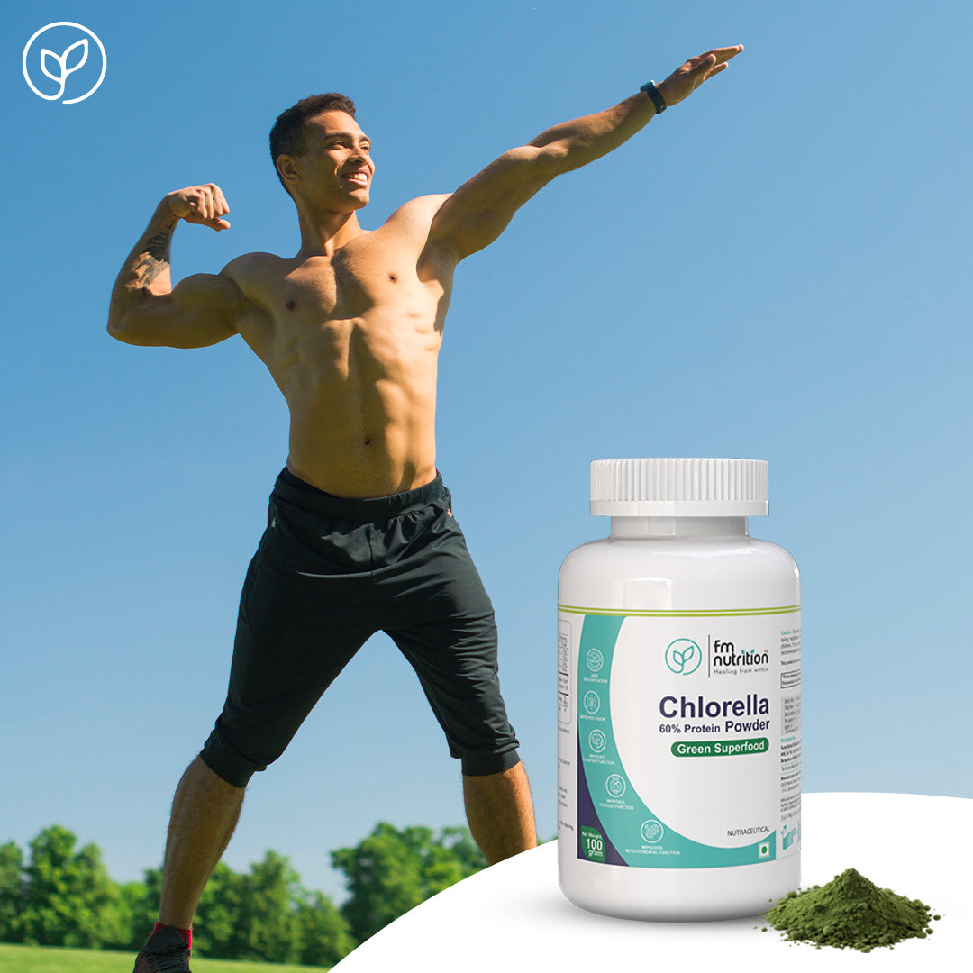 FM Nutrition Chlorella I Natural Binder I Plant protein I Heavy Metal Detox I Rich in Omega 3 I Mitochondrial Health Booster I Vegan I Non-GMO I 100gm powder 