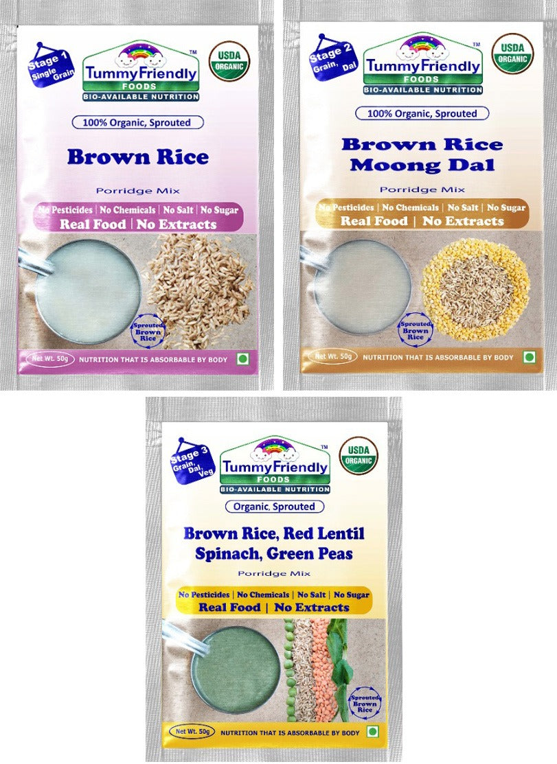 TummyFriendly Foods Organic Brown Rice Porridge Mixes | Multigrain, Multimillet | No Chemicals | 50g each (Trial Pack of 3)