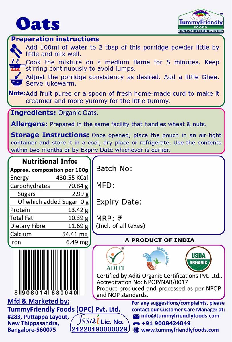 TummyFriendly Foods Organic Oats Porridge Mixes | Multigrain, Multimillet, Vegetables | 50g each (Trial Pack of 3)
