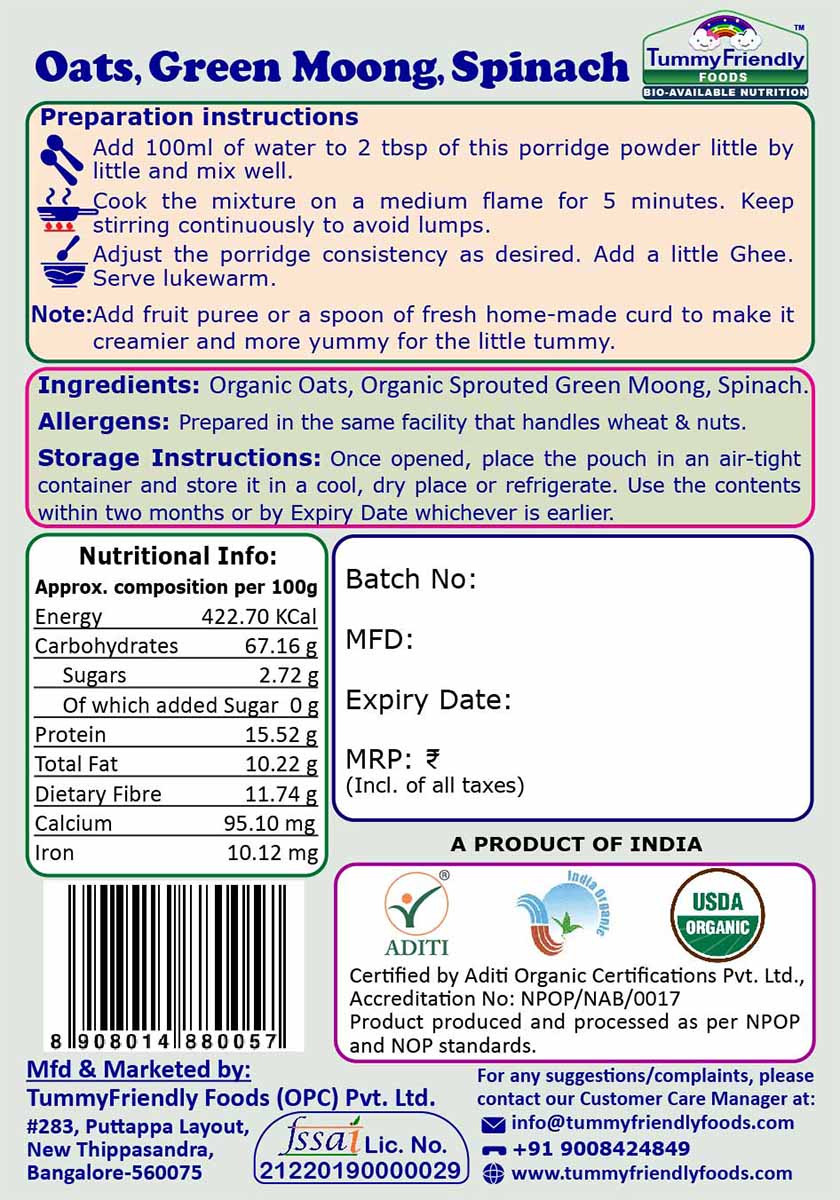 TummyFriendly Foods Organic Oats Porridge Mixes | Multigrain, Multimillet, Vegetables | 50g each (Trial Pack of 3)