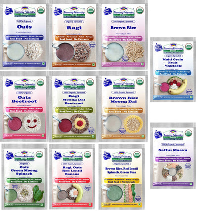 Organic Sprouted Porridge Mixes | Multigrain, Multimillet, Fruits, Vegetables | 50g each (Trial Pack of 11)