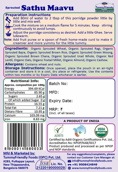 Organic Sprouted Porridge Mixes | Multigrain, Multimillet, Fruits, Vegetables | 50g each (Trial Pack of 11)