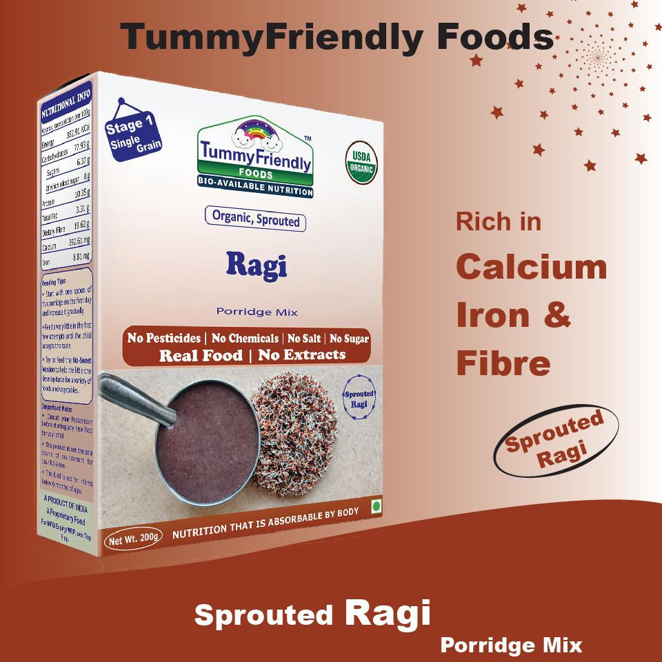 TummyFriendly Foods Organic Sprouted Porridge Mixes Combo | Ragi, Brown Rice, Oats | No Additives | 200g each (Pack of 3)