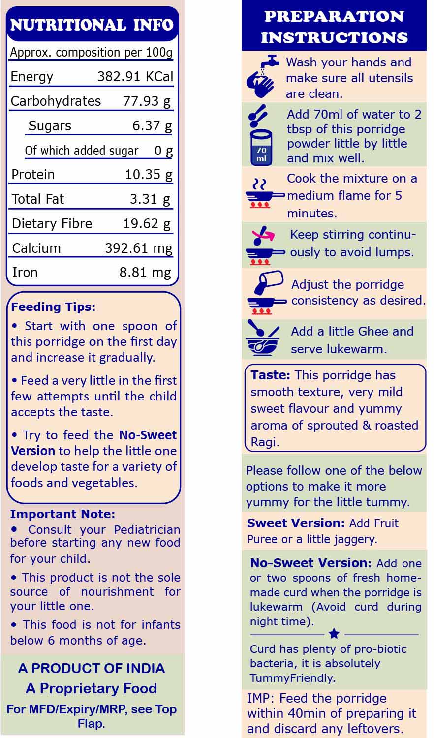 TummyFriendly Foods Organic Sprouted Porridge Mixes Combo | Ragi, Brown Rice, Oats | No Additives | 200g each (Pack of 3)