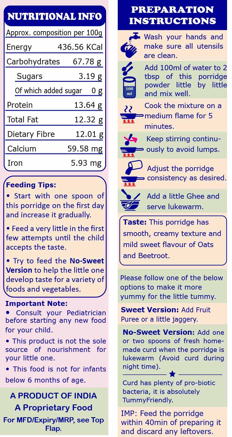 TummyFriendly Foods Organic Oats Beetroot Porridge Mix | For Kids and Adults