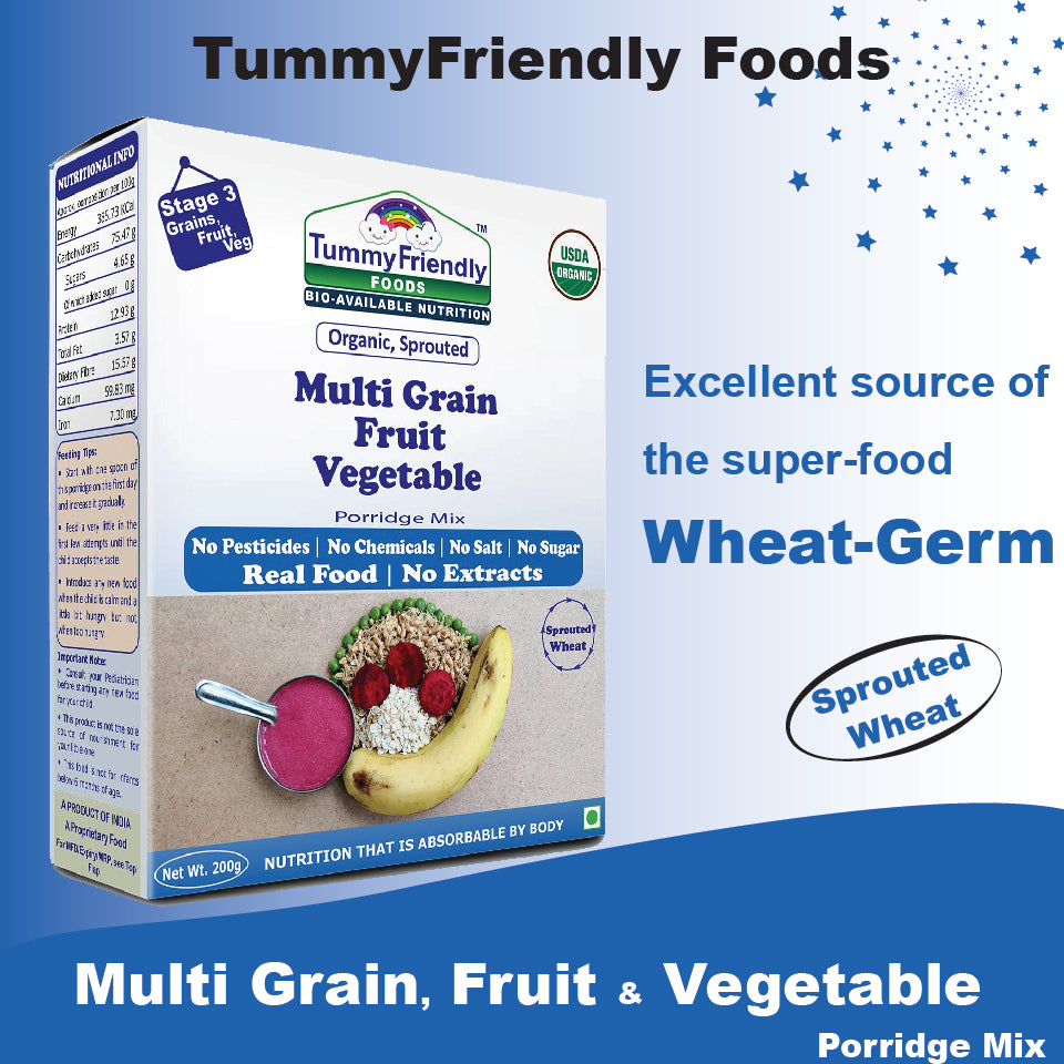 TummyFriendly Foods Organic Sprouted Porridge Mixes Combo | Multigrain, Multimillet, Fruits, Vegetables | 200g each (Pack of 4)