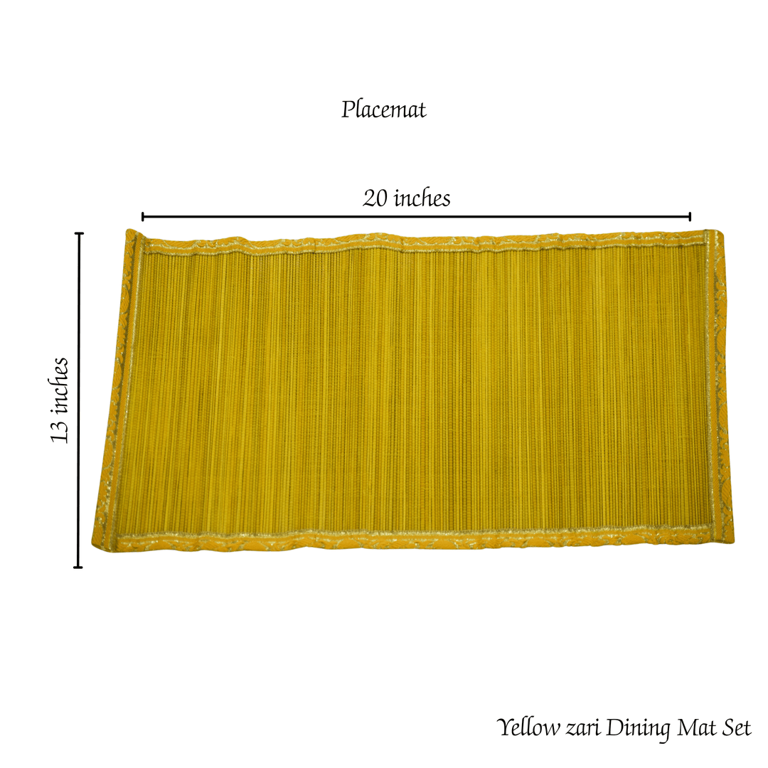 Zari Series | Bamboo Table Runner with Placemats - Sun Yellow with Canary Zari Weave