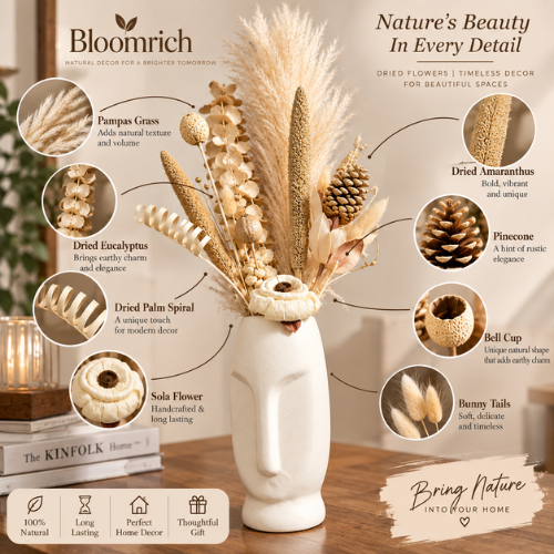 Visage Ivoire – White Face Vase with Natural Dried Fillers