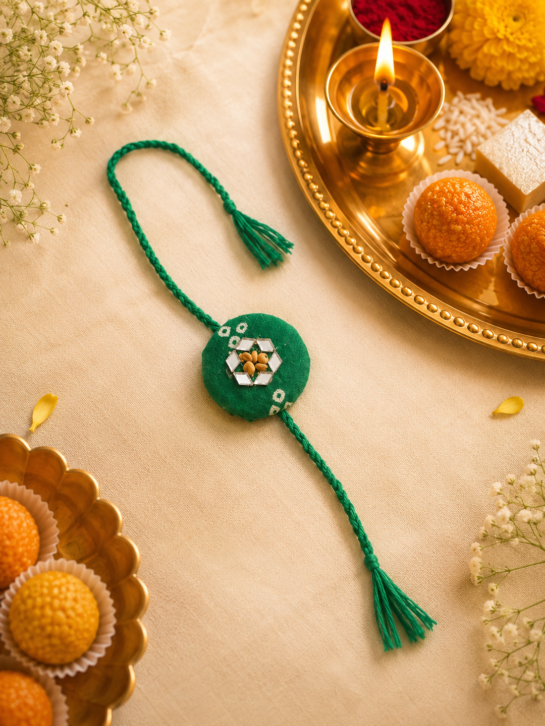 Emerald Harmony Rakhi | Fenugreek Seeds | Eco-Friendly Raksha Bandhan Rakhi