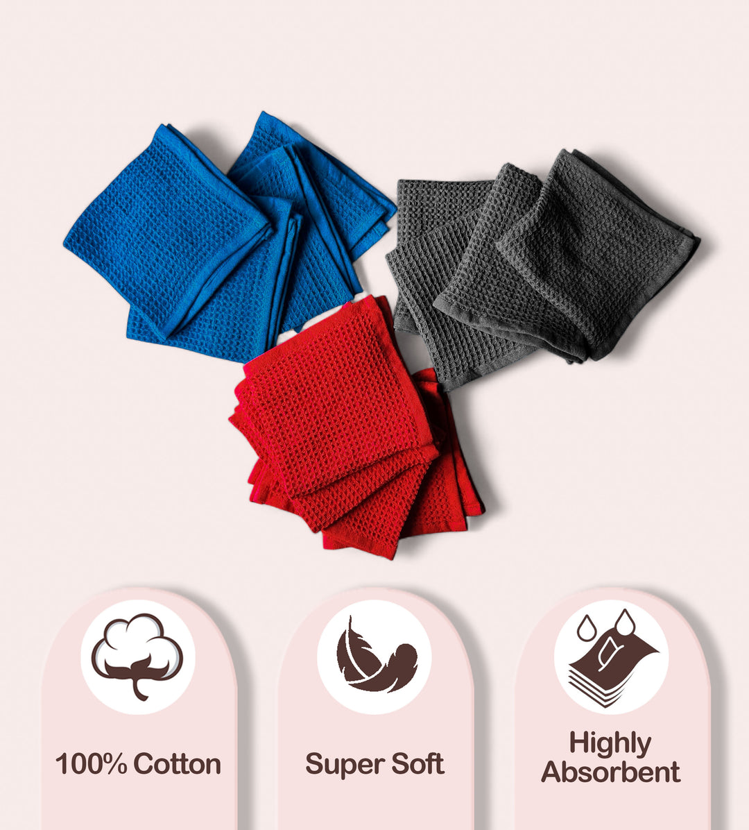Country Village Waffle Textured Dish Cloth – Multi-Color Pack for Cleaning (Pack of 12)
