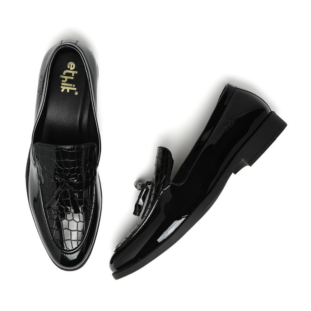 Tassio Patent Black Tassel Loafers