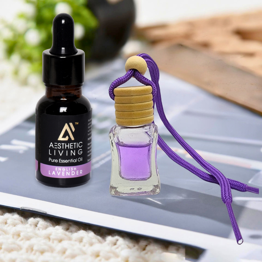 Aesthetic living car aromatizer/ diffuser bottle with essential oil(square transparent shape-5ml+ essential oil15ml)