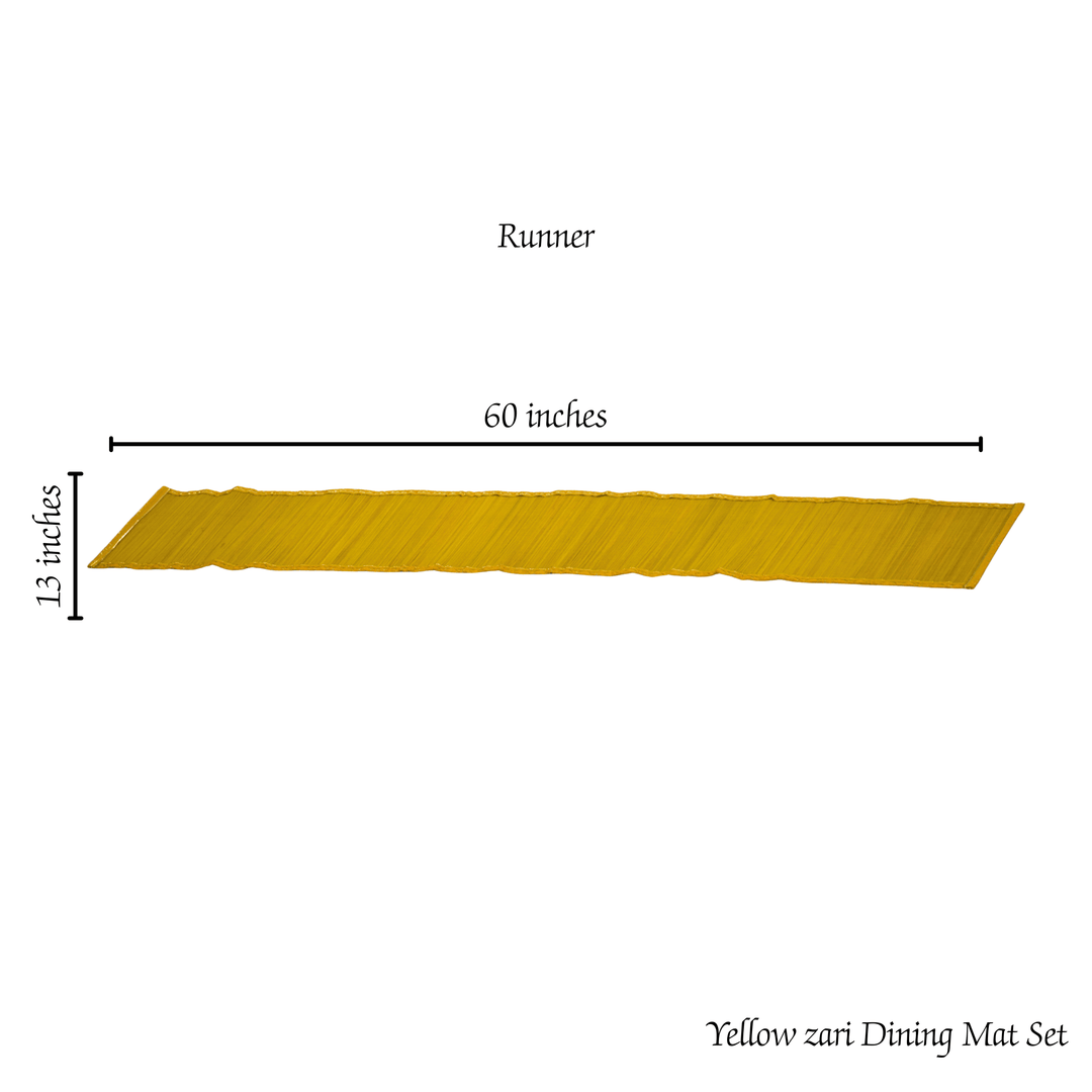 Zari Series | Bamboo Table Runner with Placemats - Sun Yellow with Canary Zari Weave