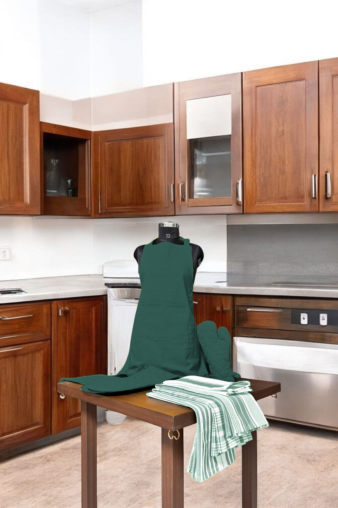 Country Village - Kitchen linen set ( Apron , Mittens , Kitchen towels)