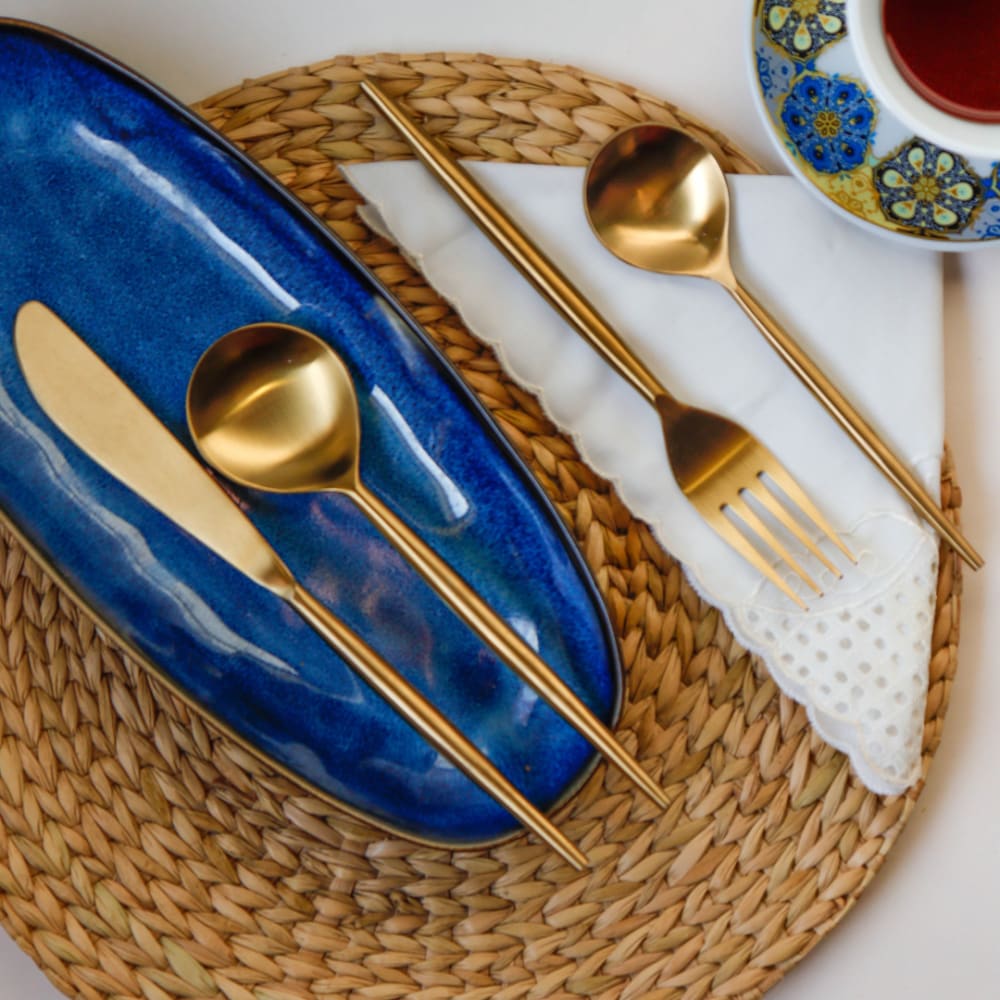 ONEarth Golden Steel Cutlery Set | Spoon, Fork & Knife | 4 Pieces