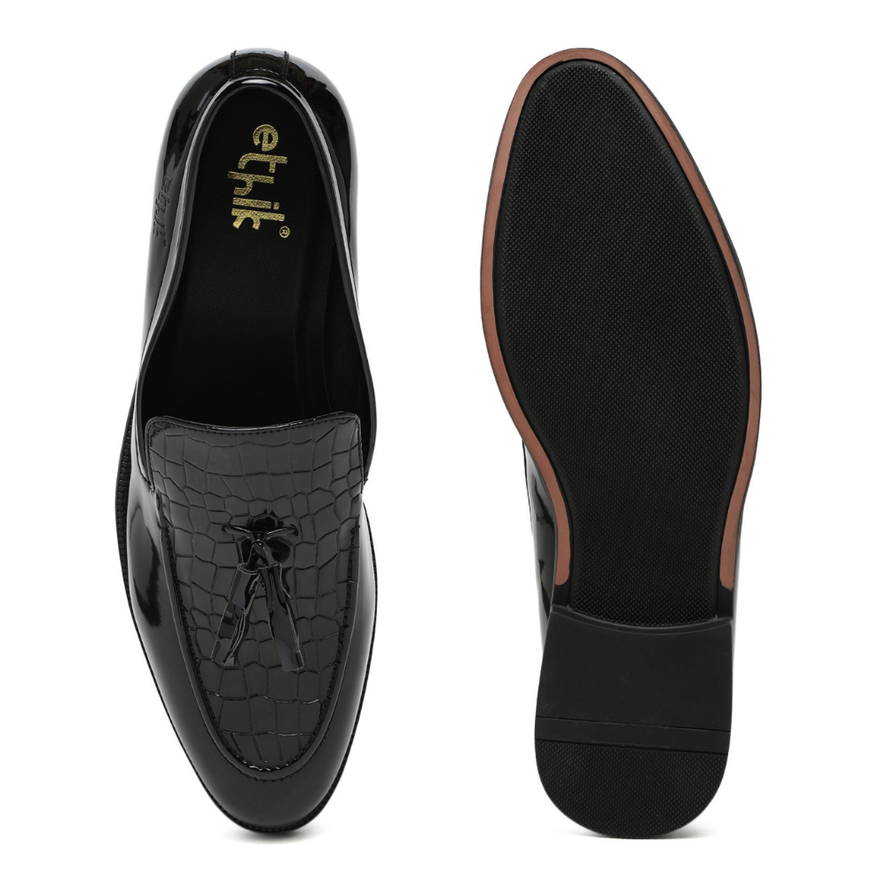 Tassio Patent Black Tassel Loafers