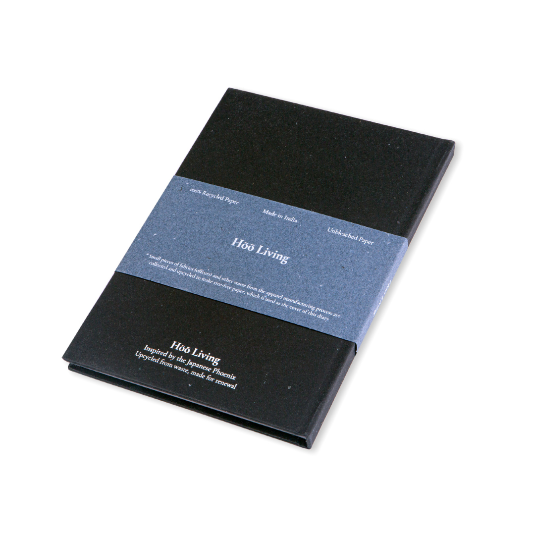 Hōō Living A5 Notebook 160 Pages made from Upcycled Used Sanitary Napkins - Hardback/Upcycled Black Cotton Paper Cover