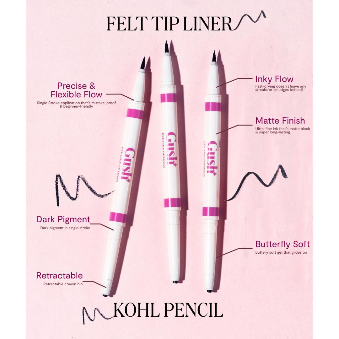 Gush Beauty Eye Like Options 2 in 1 Felt Tip Black Eyeliner and Creamy Kohl Pencil 0.65g