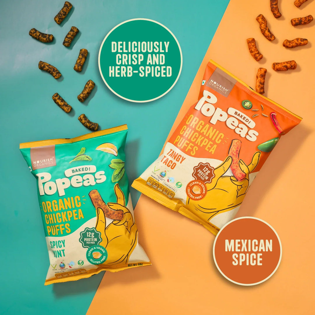 Nourish Organics Popeas Diwali Snack Hamper | 8 Packs of 12g Protein each, Gluten-Free Snack Gift Pack| 4 Flavors: Spicy Mint, Tangy Taco, NYC Pizza, Vegan Parmesan | Perfect for Diwali Celebrations Xox | Diwali Gifts for Family & Kids