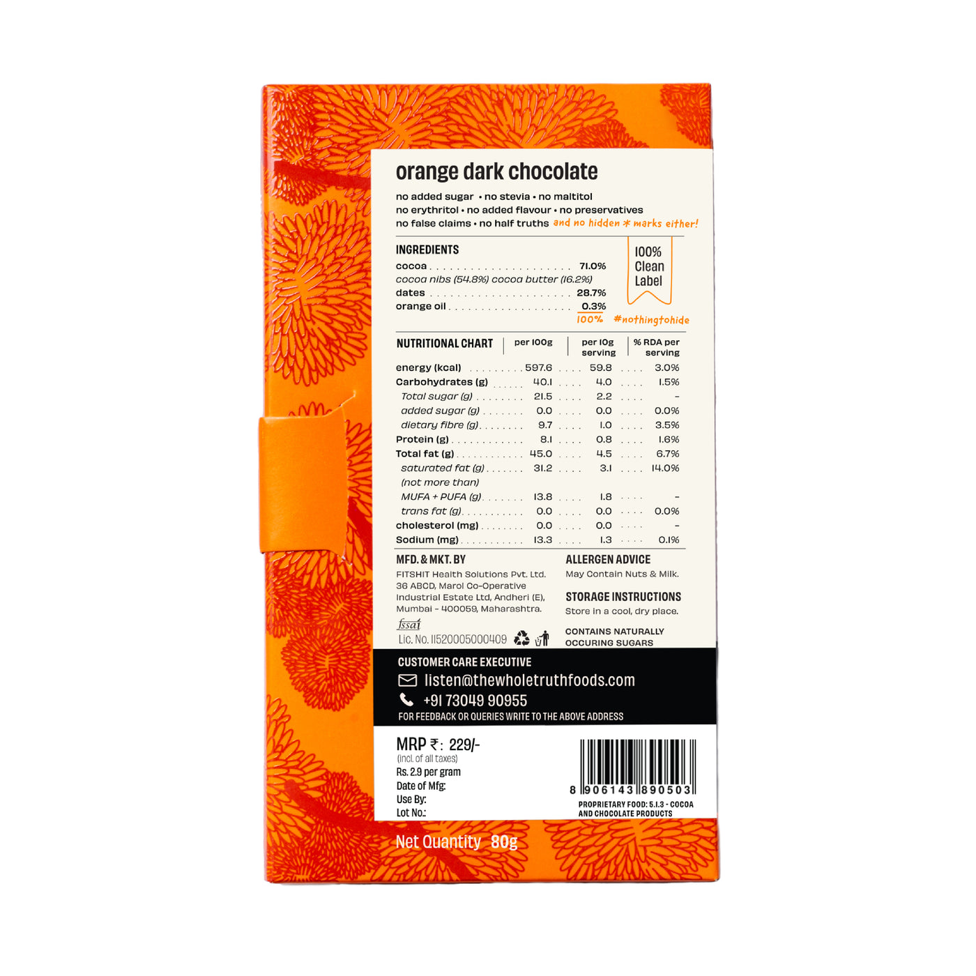 Orange Dark Chocolate | No Added Sugar | Pack of 2 (80g each)
