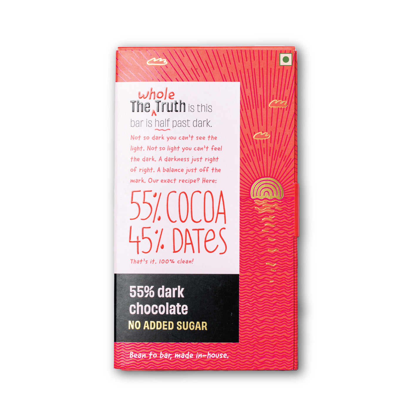 Dark Chocolate with 55% Cocoa and 45% Dates | No Added Sugar | Pack of 2 (80g each)