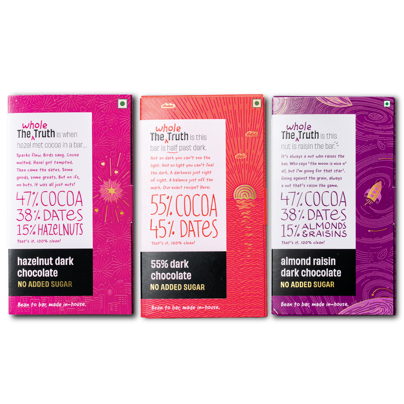 Dark Chocolate Combo - Dark Chocolate, Hazelnut & Almond Raisin | Pack of 3 (80g each)